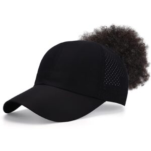 BUTITNOW New Upgraded Women Backless Baseball Cap High Ponytail Snapback Curl Caps Adjustable High Messy Bun Ponycap Black