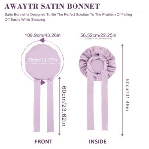 Satin Hair Bonnet Wide Band - Silk Like Sleeping Bonnets for Curly Hair Hair Wrap for Night Cap with Tie Band Breathable Satin Bonnet for Women and Girls (Purple)