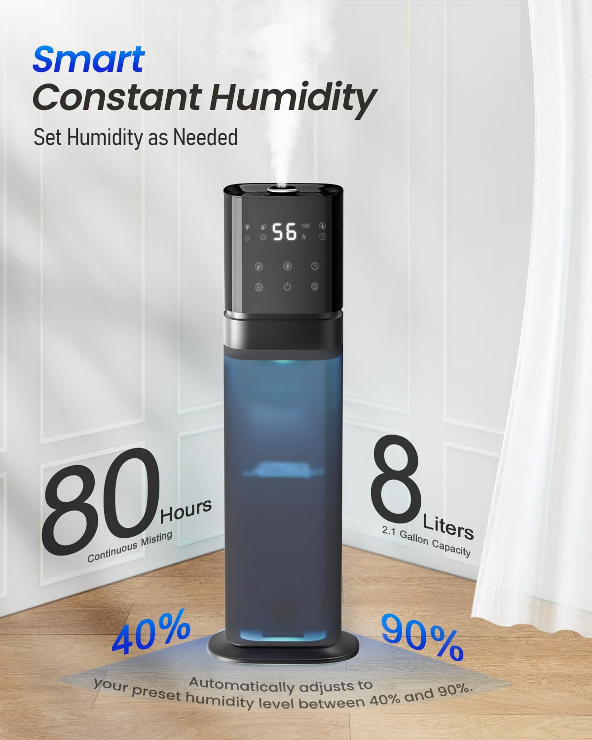 AILINKE Humidifier Large Room Bedroom, Cool Mist Humidifiers for Home Bedroom with Extended Tube, Room Cool Mist Humidifier, School, Office, Warehouse, 2.1Gal/8L