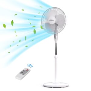 shinic oscillating pedestal fan with remote control,3-speed,quiet and powerful,adjustable height& tilt,auto-off timer,16-inch stand fan for home,bedroom,living room,office,white