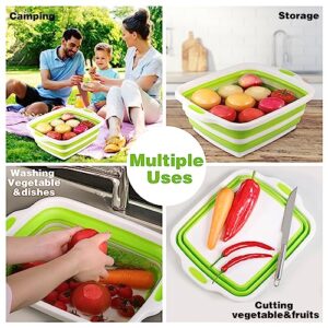 2 Pack Collapsible Cutting Board, Foldable Dish Tub with Draining Hole, Portable Chopping Board with Colander, 3 in 1 Multifunction Camping Sink for Washing Dish, Bowl, Vegetables and Fruit