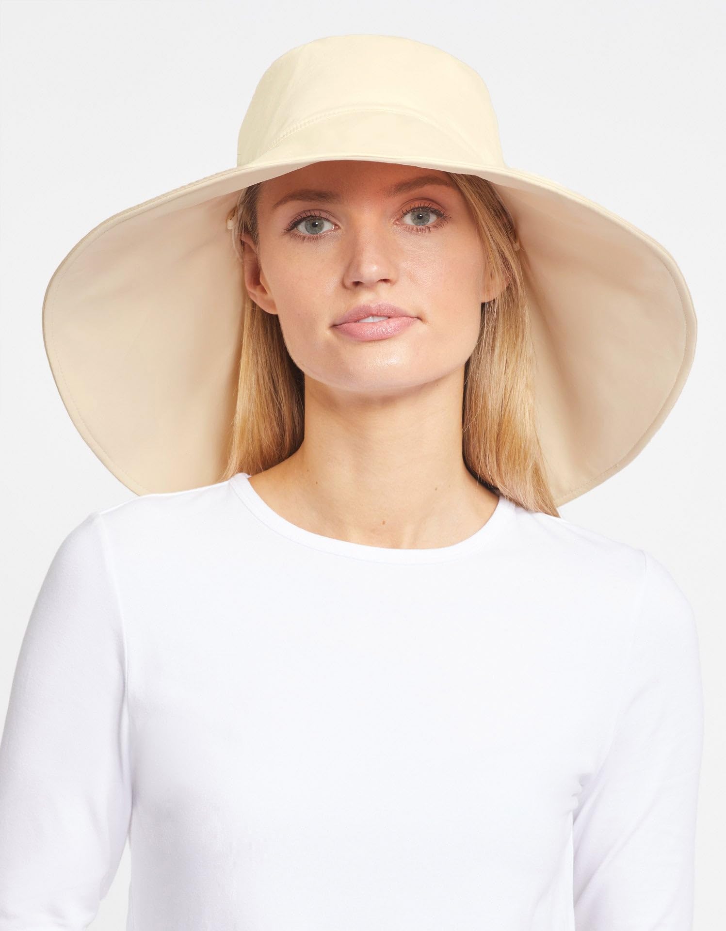 Solbari Ultra Wide Brim Sun Hat UPF50+ Packable UV Sun Protection Hats with Full Coverage Brim, Vanilla/Beige, Small-Medium