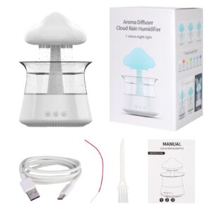 Cloud Rain Humidifier for Bedroom & Large Room Water Drip Humidifier with Remote Waterfall Lamp Mushroom Humidifier Rain Sounds White Noise Humidifier Air Humidifiers for Bedroom Desk (White)