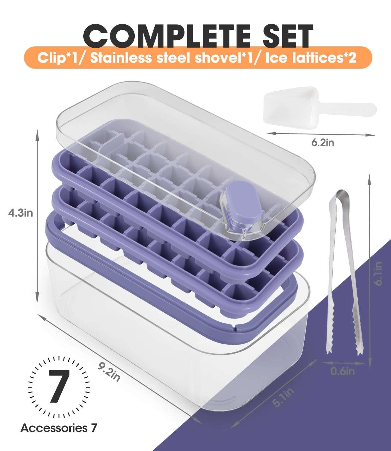 Ice Cube Trays with LId and Bin, Easy Release Ice Trays for Freezer, 2 Pack Ice Cube Molds, 64 Pcs Ice Cube Tray, Large Capacity Ice Tray Holder, Includes Ice Tong, Ice Spoon, for Whiskey, Cocktail.