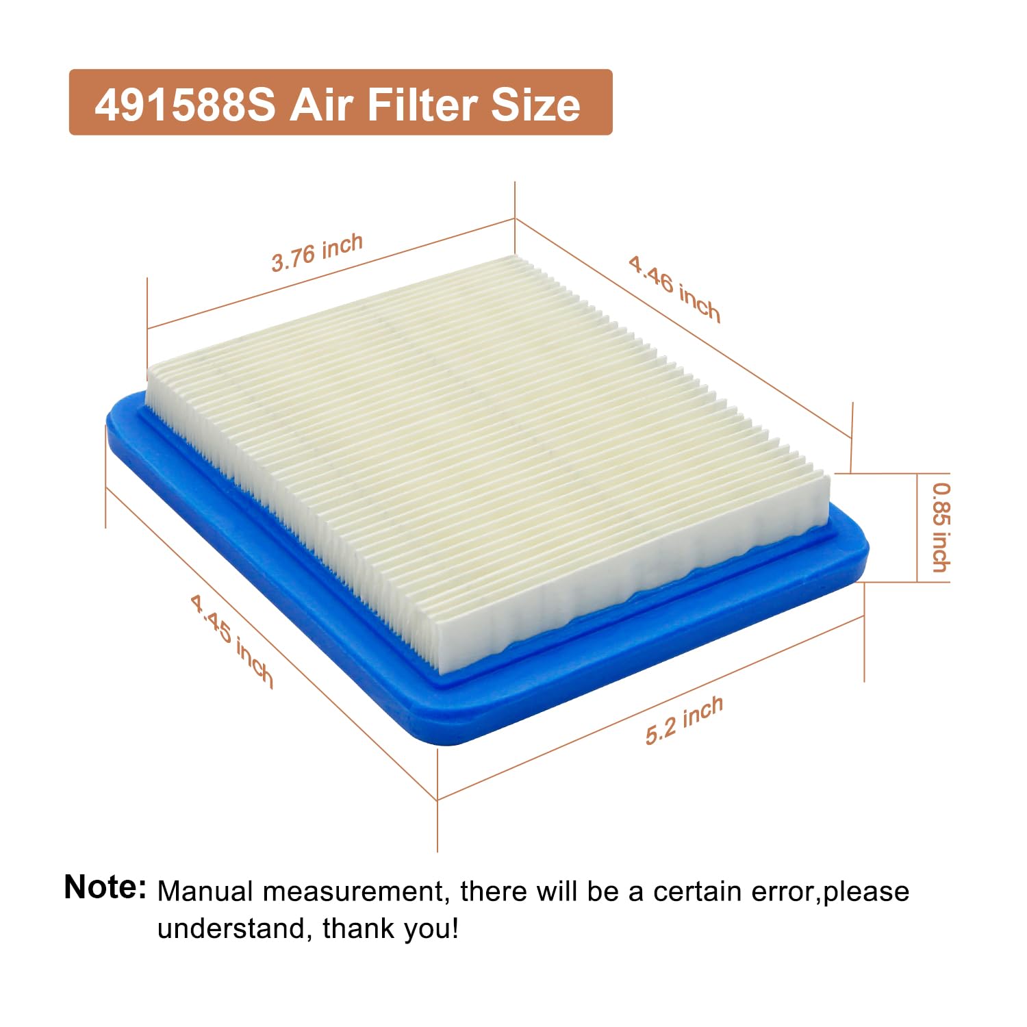 491588S Air Filter Compatible with Briggs & Stratton 491588S 491588 399959 5043 5043H 5043K, Fit for Honda 17211-zl8-023 17211-zl8-003 GC190, Toro 20332-2 Pack Premium Lawn Mower Air Cleaner