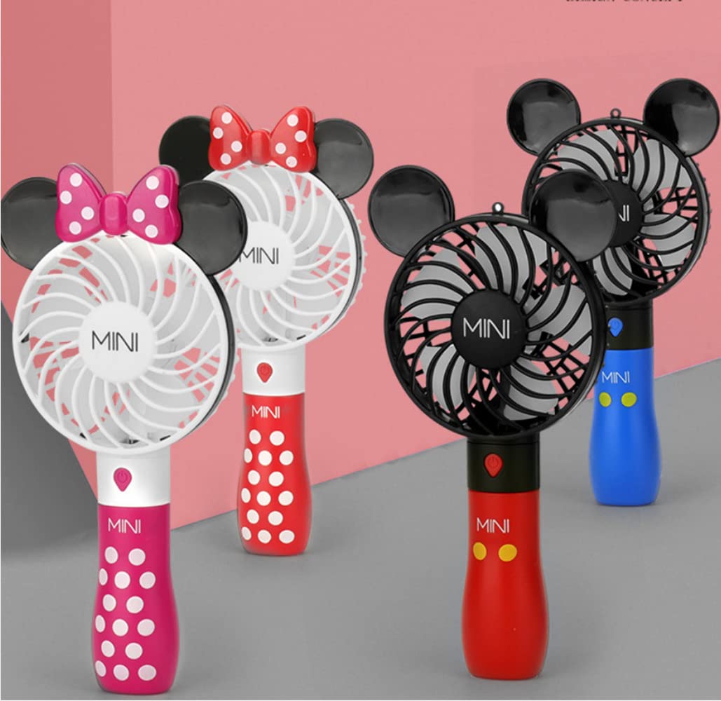 Cute Personal Mini Fan, Handheld & Portable USB Rechargeable Fan with Beautiful LED Light, 3 Adjustable Speeds, Portable Holder, for Indoor Or Outdoor Activities, Cute Mouse