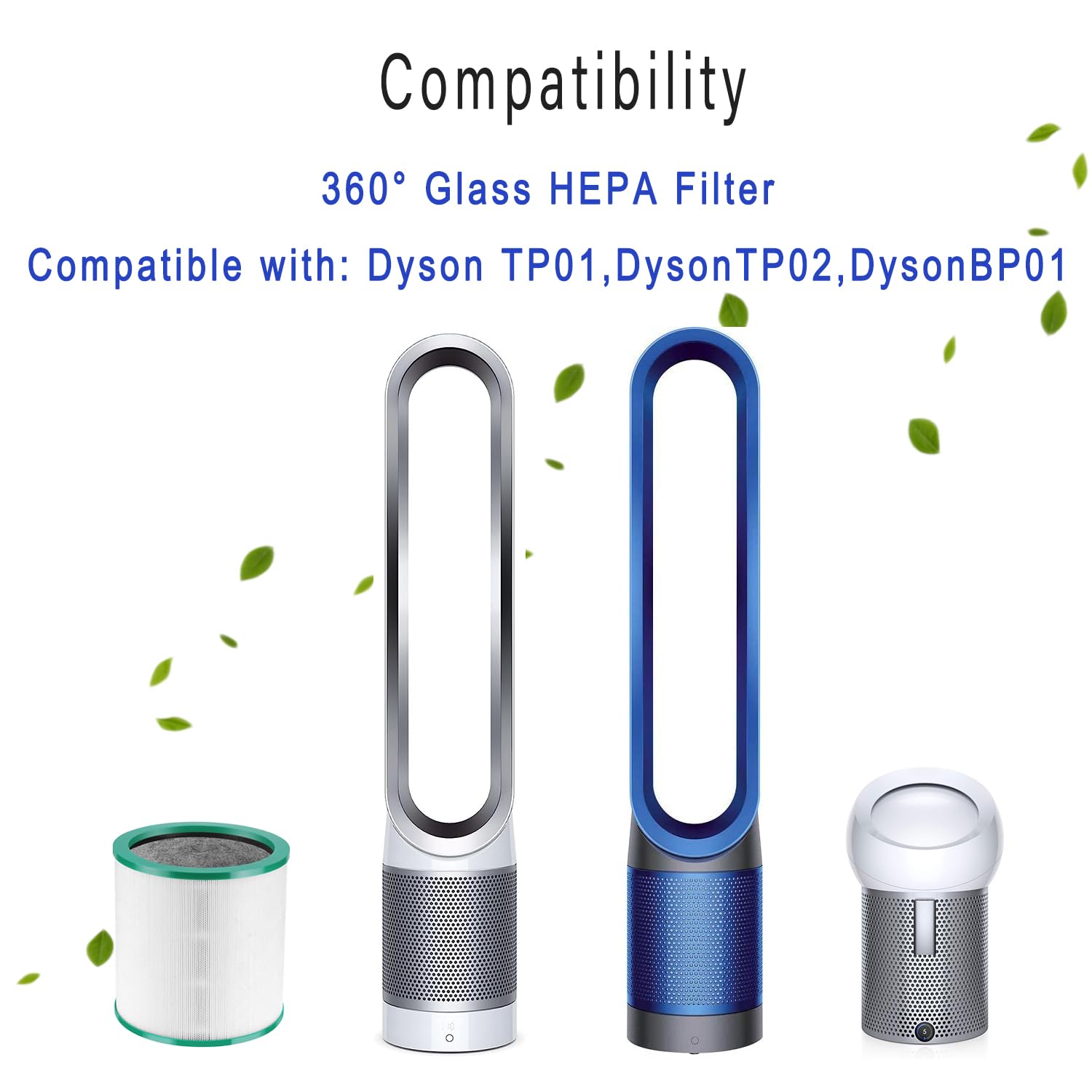 Amalfy 2 Pack of 360° Glass HEPA Filter Replacement Compatible with Dyson Pure Cool Link TP01/TP02 Purifying Tower Fan, Dyson Pure Cool Me BP01 Personal Purifying Fan