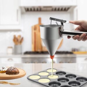 40oz Pancake Batter Dispenser, Stainless Steel Funnel Cake Dispenser with Stand Heavy Duty Baking Tool for Cupcake Waffles Cakes, Caliber: 0.31"/0.47"/0.55"/0.67"