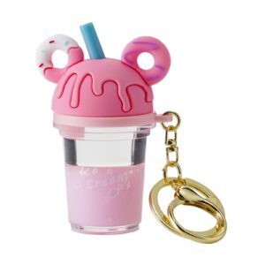 you wizv liquid keychain, kawaii cute donut charms for backpacks, aesthetic bubble tea boba water keychain for girls, kids,women, daughters, boys（pink keychain）