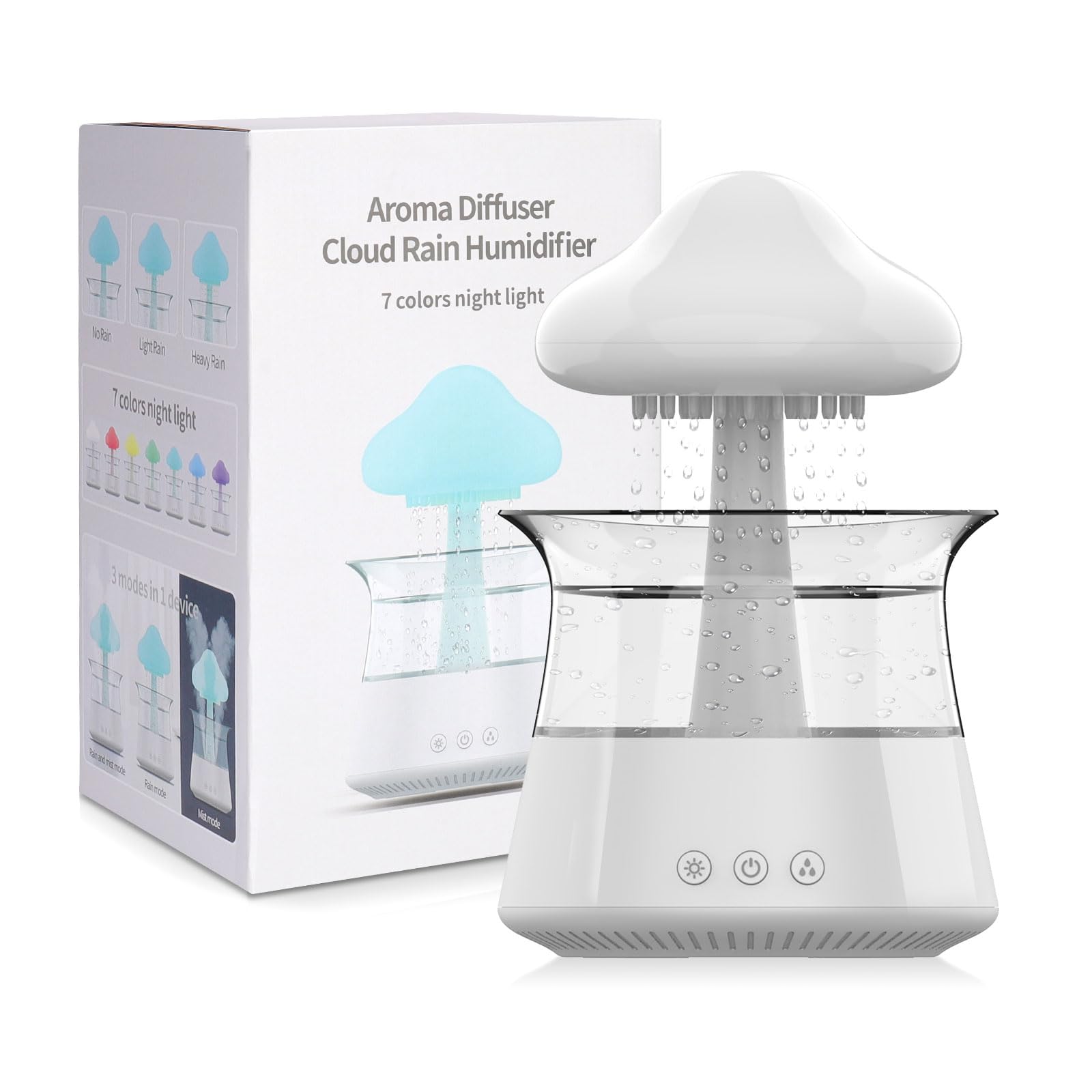 Cloud Rain Humidifier for Bedroom & Large Room Water Drip Humidifier with Remote Waterfall Lamp Mushroom Humidifier Rain Sounds White Noise Humidifier Air Humidifiers for Bedroom Desk (White)