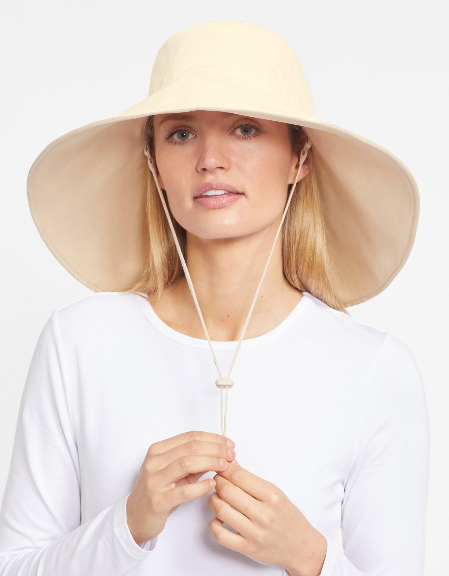 Solbari Ultra Wide Brim Sun Hat UPF50+ Packable UV Sun Protection Hats with Full Coverage Brim, Vanilla/Beige, Small-Medium