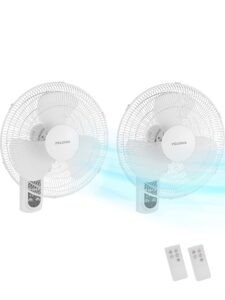 pelonis 16‘’ wall mount fan with 3 speed settings oscillating fan with adjustable tilt high velocity household wall mounted fan, for garage patios bedroom 2 packs white