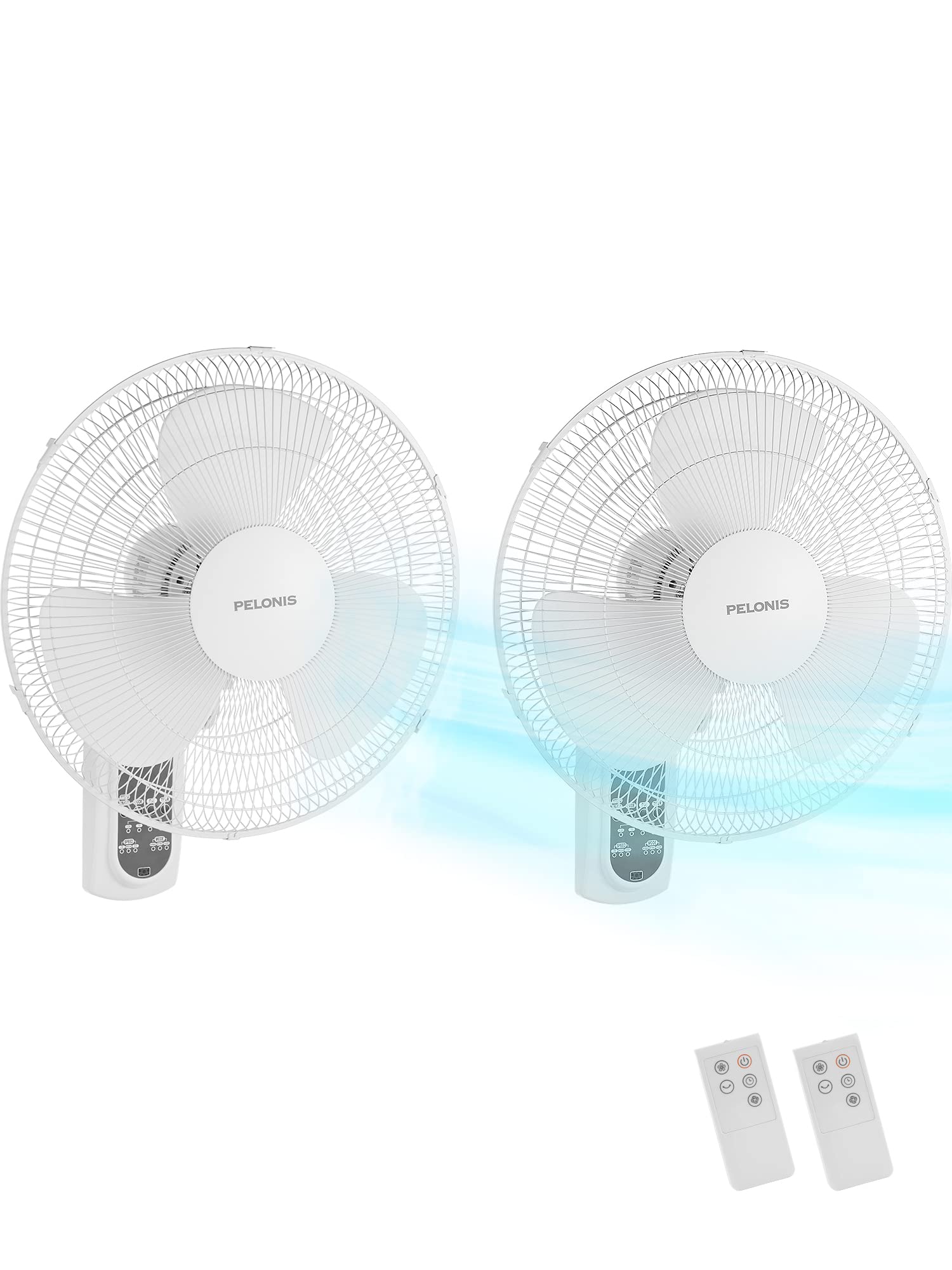 PELONIS 16‘’ Wall Mount Fan with 3 Speed Settings Oscillating Fan with Adjustable Tilt High Velocity Household Wall Mounted fan, for Garage Patios Bedroom 2 Packs White