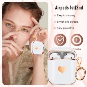 Maxjoy Compatible with Airpods Case,for Airpods 2nd Generation Case Cute Electroplating with Gold Heart Pattern with Lanyard Shockproof Cover for Girls Woman Airpods 2 &1-White