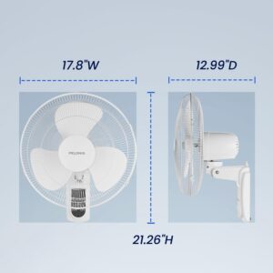 PELONIS 16‘’ Wall Mount Fan with 3 Speed Settings Oscillating Fan with Adjustable Tilt High Velocity Household Wall Mounted fan, for Garage Patios Bedroom 2 Packs White