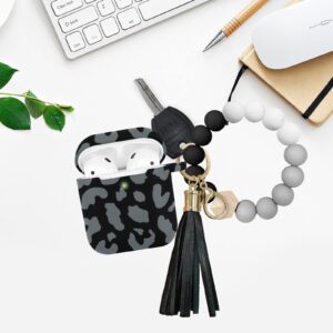 Case for Airpods,AIIEKZ Cute Airpod 1&2 Cover for Girls Women,Soft Silicone Protective Case with Beaded Bracelet Keychain (Black Leopard)