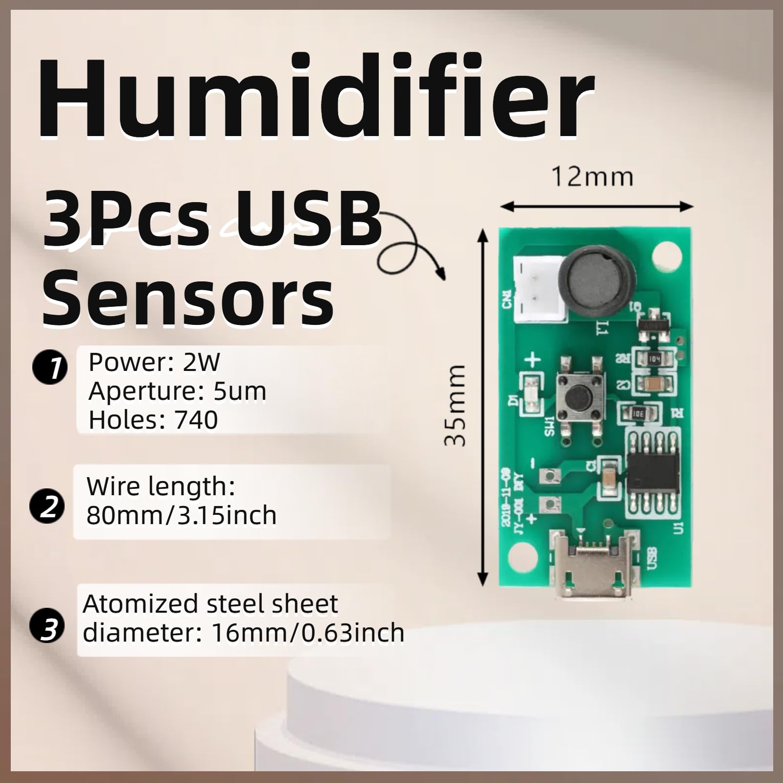 EC Buying 3Pcs USB Humidifier Module USB Spray Module Circuit Board Atomization Module 5V Atomization Plate Circuit Board Atomization Module Atomizer DIY Incubation Experimental Equipment