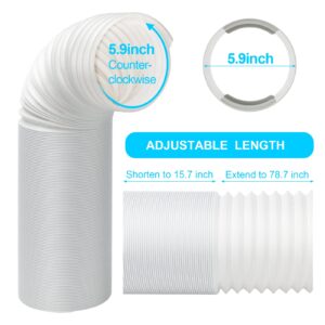 NEAGLORY Portable Air Conditioner Hose - AC Hose with 5.9" Diameter, Anti-Clockwise Thread, Length up to 78.7" - Exhaust Hose for Portable AC Vent Compatible