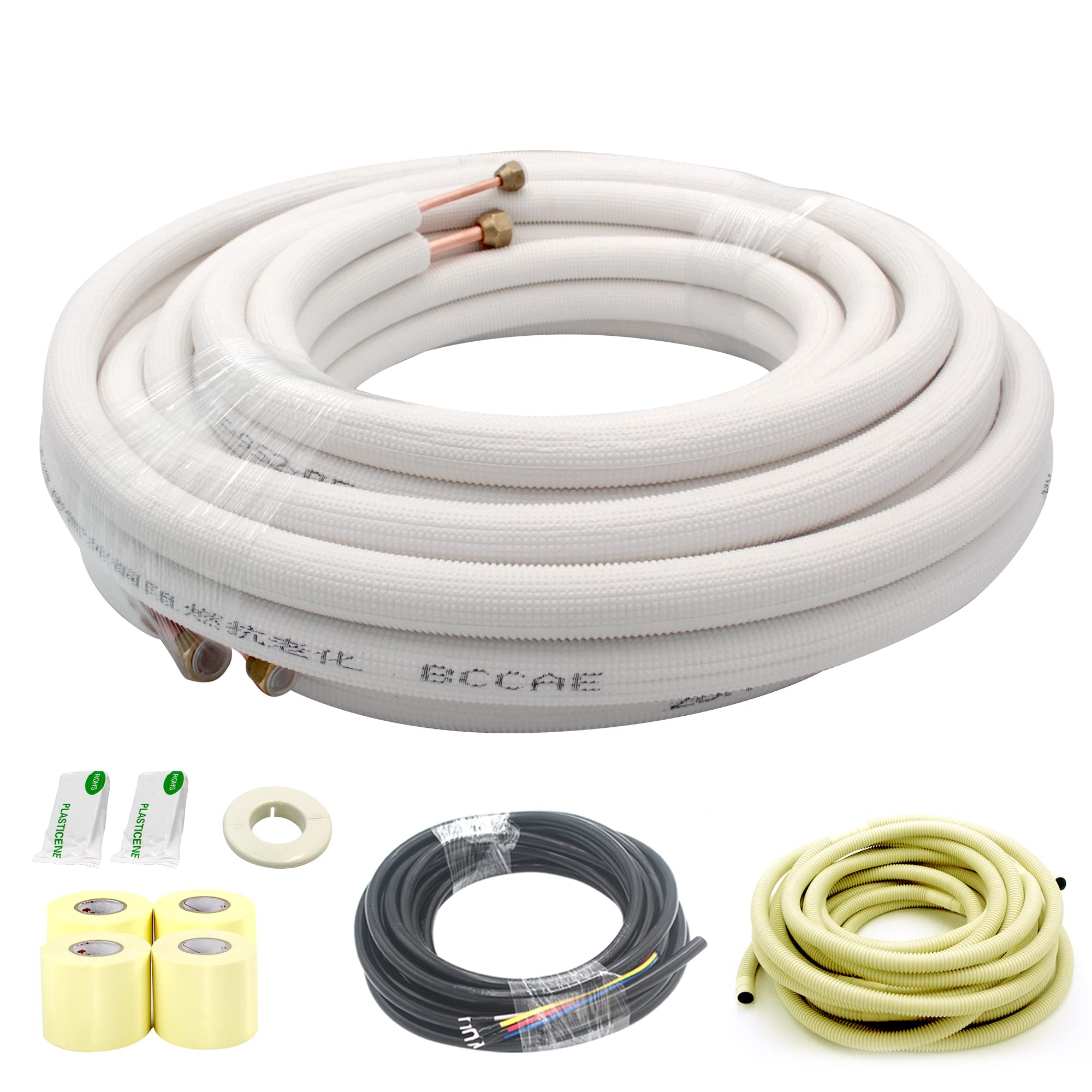 TADERUILY 33 Ft Mini Split Line Set,Air Conditioning Copper Tubing Pipe Extension,1/4" & 3/8" 3/8" PE Thickened for AC and Heating Equipment Insulated with Nuts. (1/4+3/8)