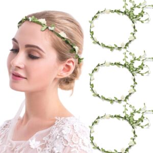 awaytr 3pcs flower crown floral wreath headband fairy floral garland bohemian for women girls wedding festival party vacation photography props (cream white)