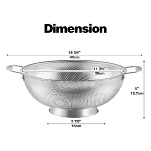 Extra Large 6-Qt Colander, 18/8 Stainless Steel Mesh Strainer for Kitchen, Food Sieve with Riveted Handles and Self-draining Solid Ring Base, Great for Pasta, Rice, Vegetables and Fruits