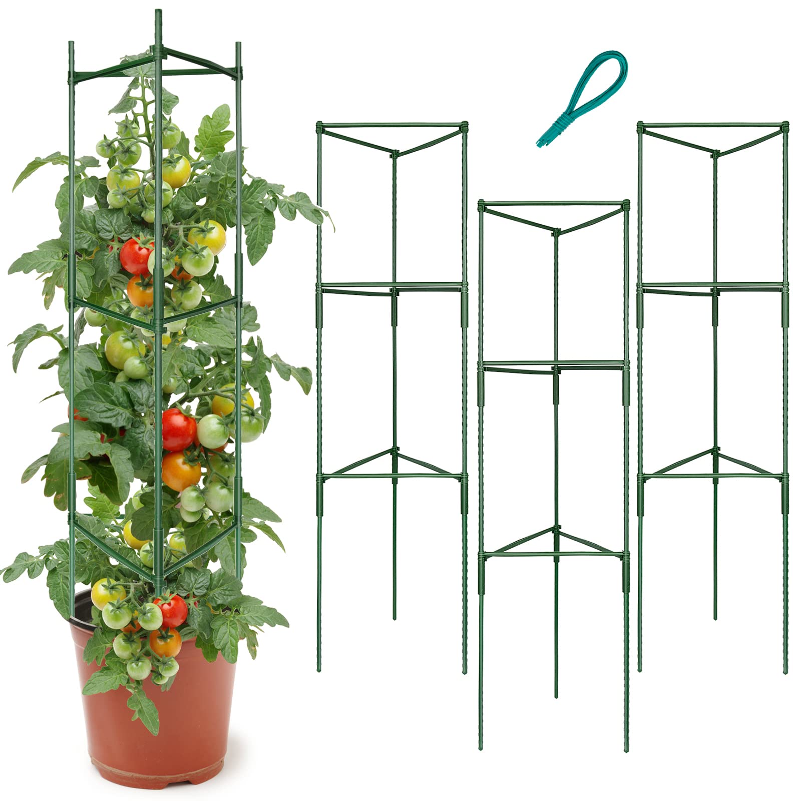 LOMNYIY Tomato Cage - Premium Tomatoes Plant Stakes Support Cages Trellis for Garden and Pots ，Multi-Functional Climbing VegetablesCages Trellis(51 inches，3 Pack) (Tomato Cage 3 Pack)