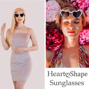 Long Keeper Love Pearl Sunglasses for Women Luxury Vintage Heart Sun Glasses Party Festival Cat Eye Bling Sunglasses UV400 (White)