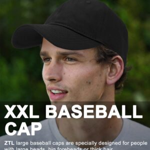 Oversize XXL Baseball Cap for Big Heads 23.6"-25.6", Extra Large Cotton Baseball Hat, Plus Size Unstructured Dad Hats Black