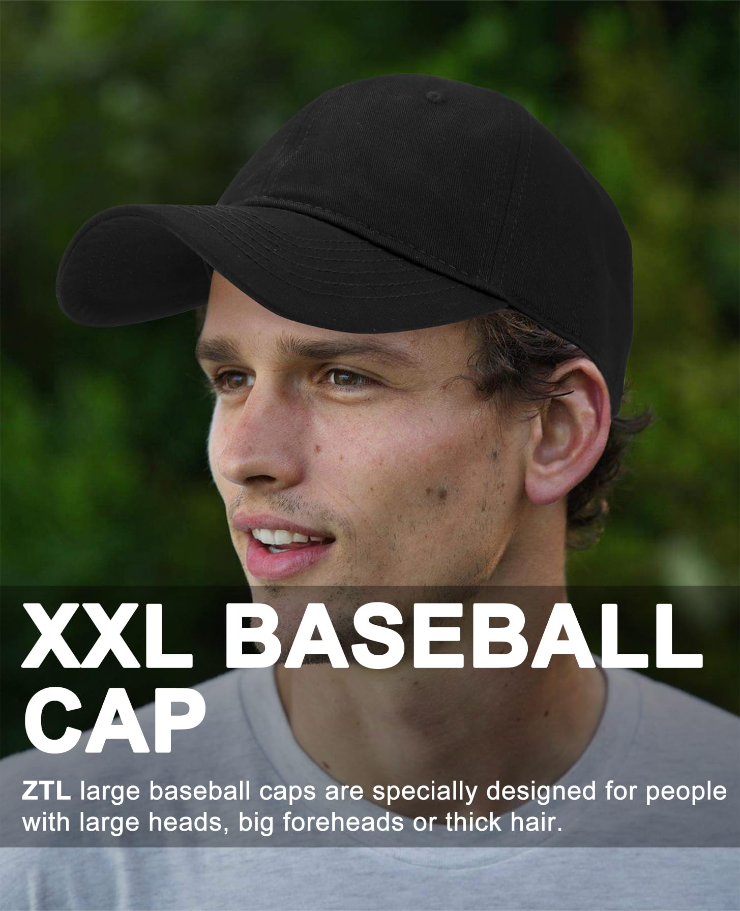 Oversize XXL Baseball Cap for Big Heads 23.6"-25.6", Extra Large Cotton Baseball Hat, Plus Size Unstructured Dad Hats Black