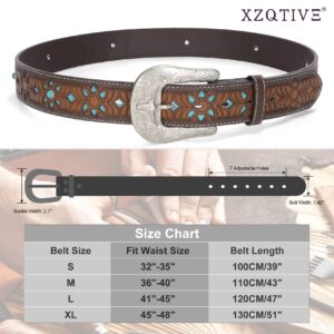 XZQTIVE Women Men Genuine Leather Belt Vintage Ladies Western Belt Engraved Tooled Leather Belt Cowboy Cowgirl Country Belt