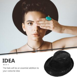 TENDYCOCO 2pcs Fashion Sequin Fedora Hats for Women Men Jazz Hat Disco-Black