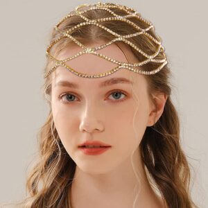 Vijiv 1920s Flapper Headpiece for Women Roaring 20s Great Gatsby Accessories Crystal Rhinestone Head Pieces Wedding Headbands for Bride Gold