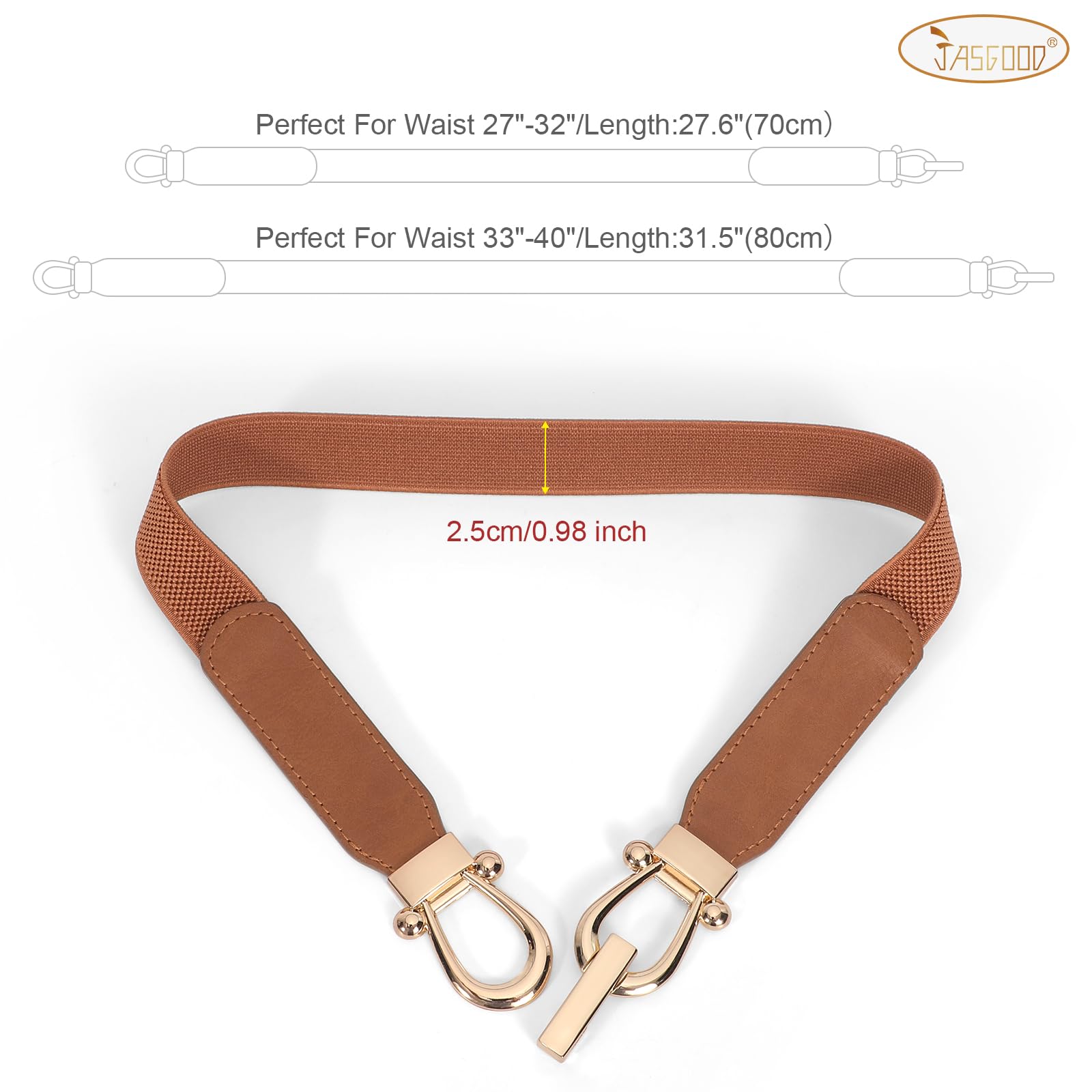 JASGOOD 2 Pack Women Stretchy Waist Belt Retro Elastic Skinny Belt for Ladies with Gold Buckle