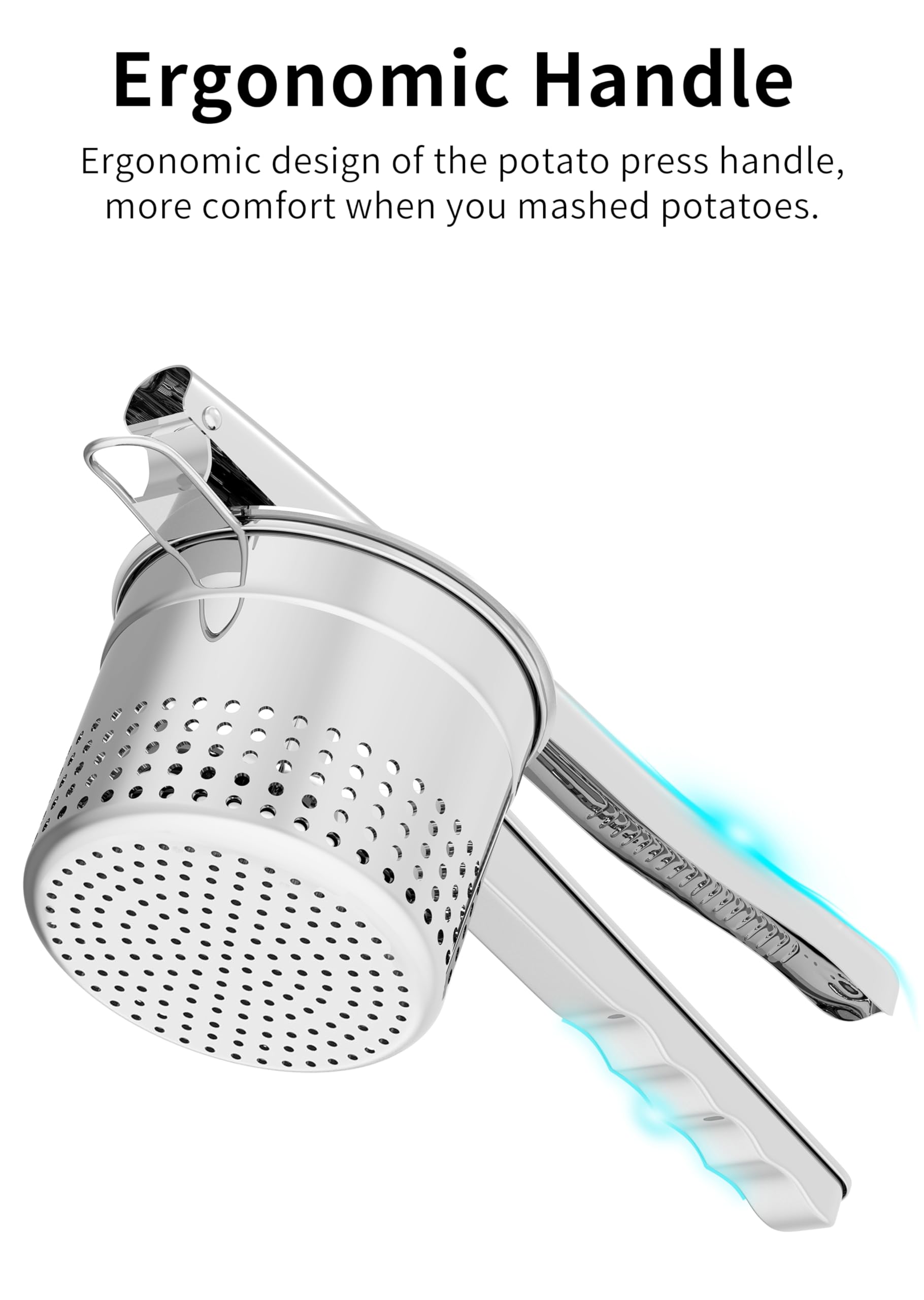 GloTika Large 15oz Potato Ricer Masher, Heavy Duty Stainless Steel Potato Masher with Ergonomic Handle, Masher and Ricer Kitchen Tool for Mashed Potatoes, Noodle Maker