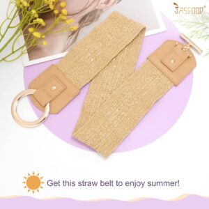 JASGOOD Straw Woven Elastic Belt for Women Vintage Wide Stretch Waistband for Dress Boho Ladies Summer Dress Belt