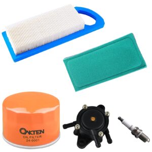 OakTen Air Filter Oil Filter Spark Plug Fuel Pump Pack with B-S 697014 492932S 491055S for John Deere LA115 LA105 LA110 LA100 L100 L105 L107 L108 Lawn Mower