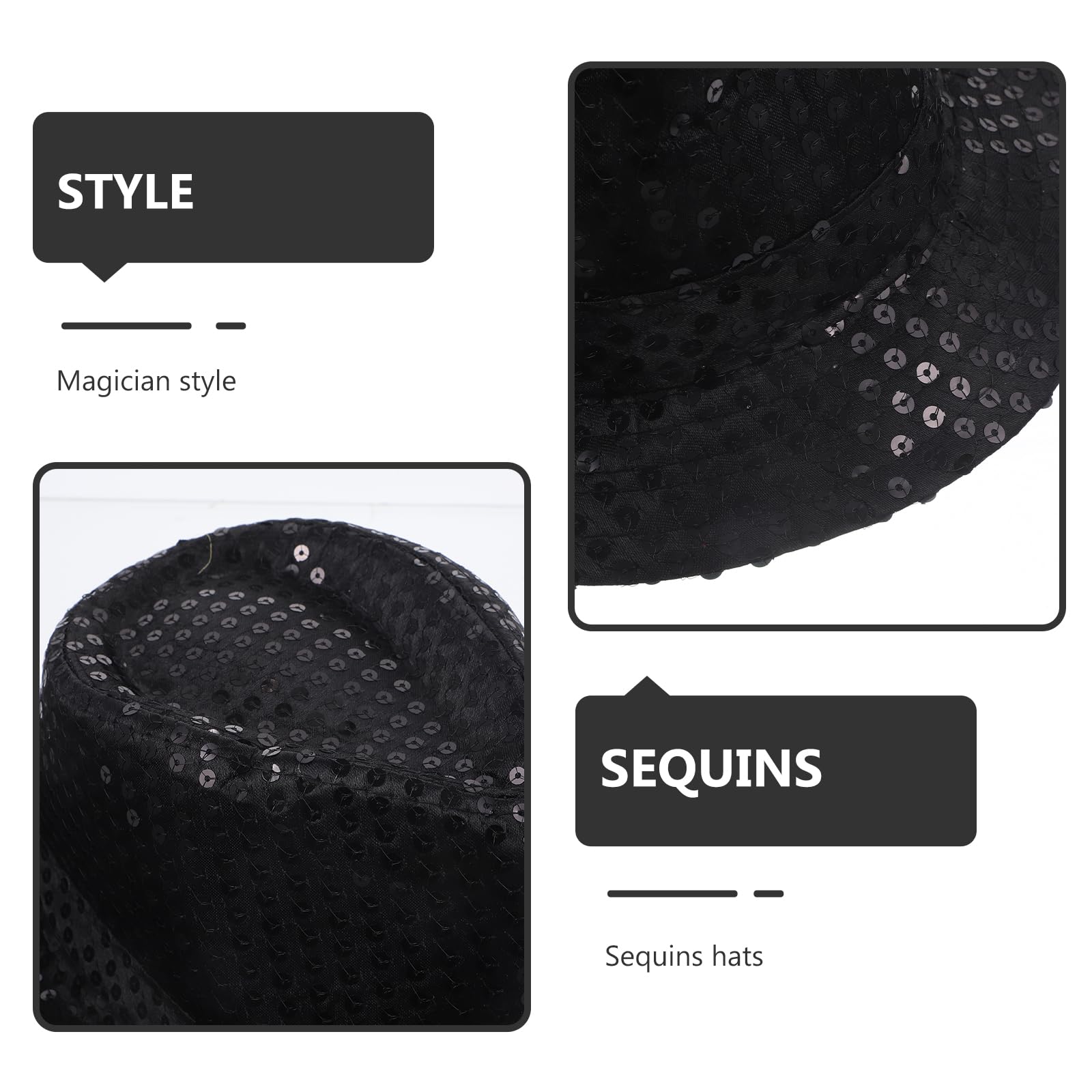 TENDYCOCO 2pcs Fashion Sequin Fedora Hats for Women Men Jazz Hat Disco-Black