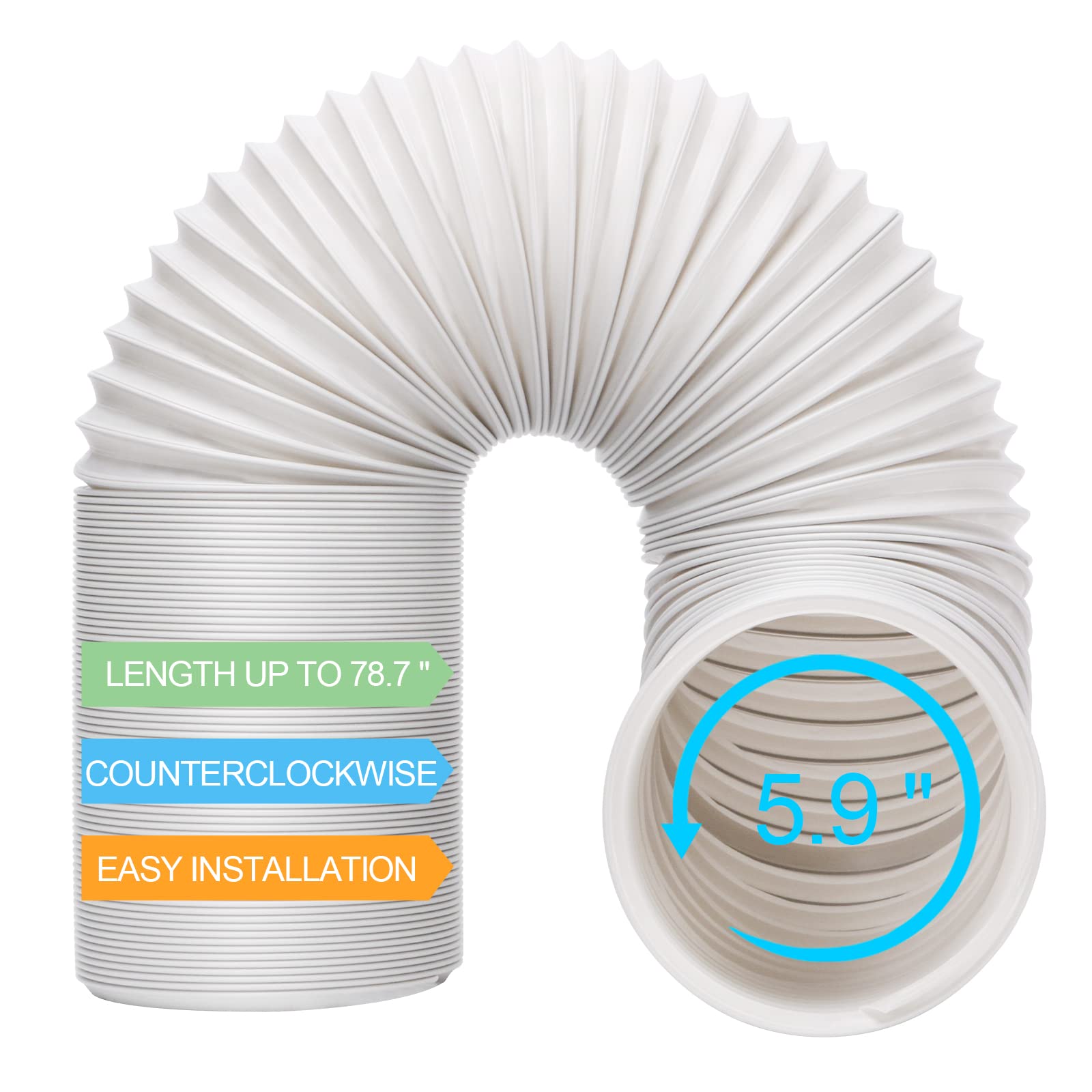 NEAGLORY Portable Air Conditioner Hose - AC Hose with 5.9" Diameter, Anti-Clockwise Thread, Length up to 78.7" - Exhaust Hose for Portable AC Vent Compatible