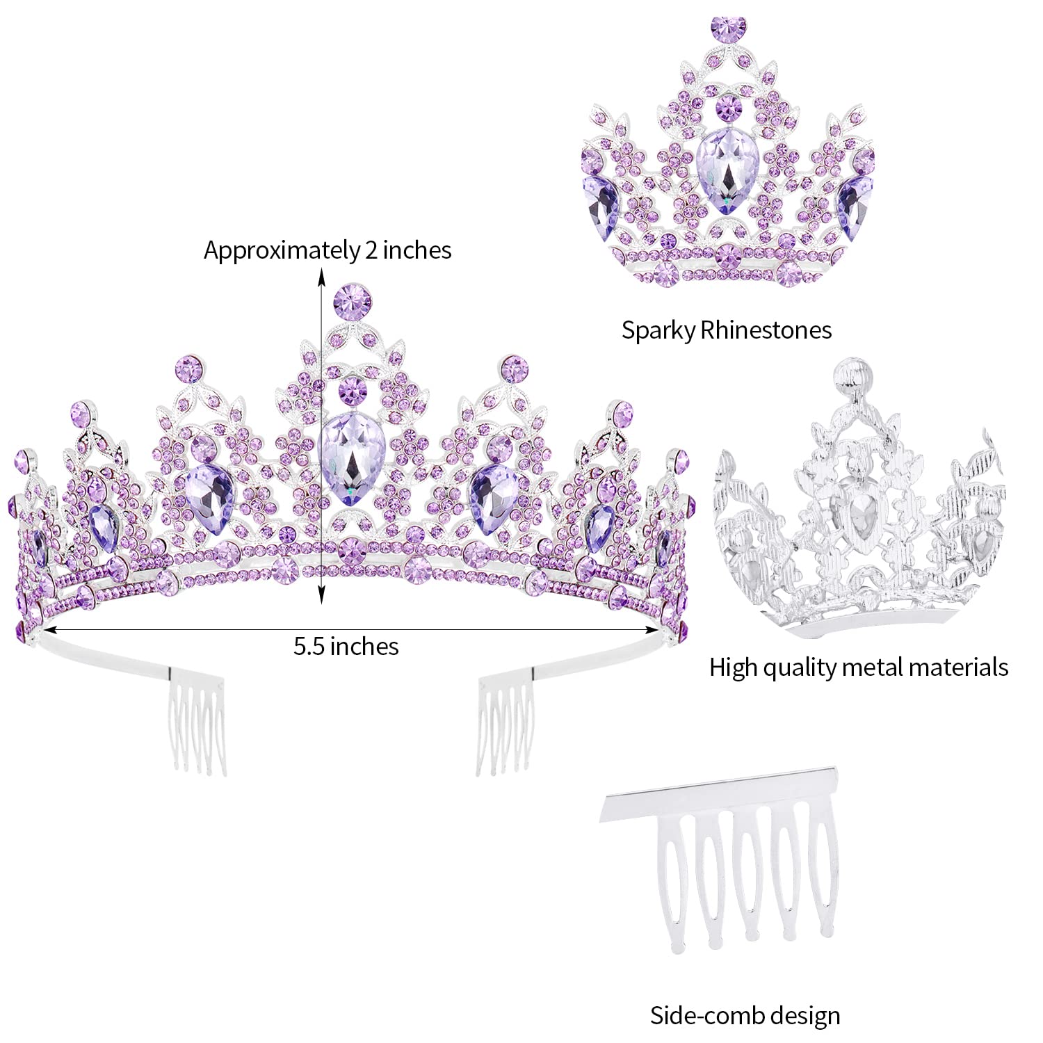 SuPoo Purple Birthday Sash and Crown Kit Princess Crown Birthday Tiara Birthday Girl Crown with Comb Glitter Birthday Sash for Women Crystal Tiaras for Girls Headband Happy Birthday Decorations Gifts