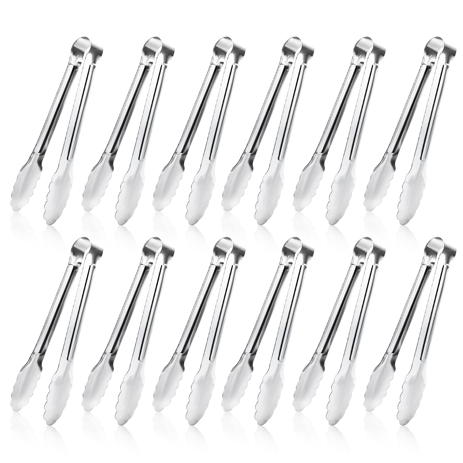 12 Pack Small Serving Tongs,XEVOM Stainless Steel Sugar Tongs Mini Appetizers Tongs Mental Kitchen Tongs for Serving Food (5inch)