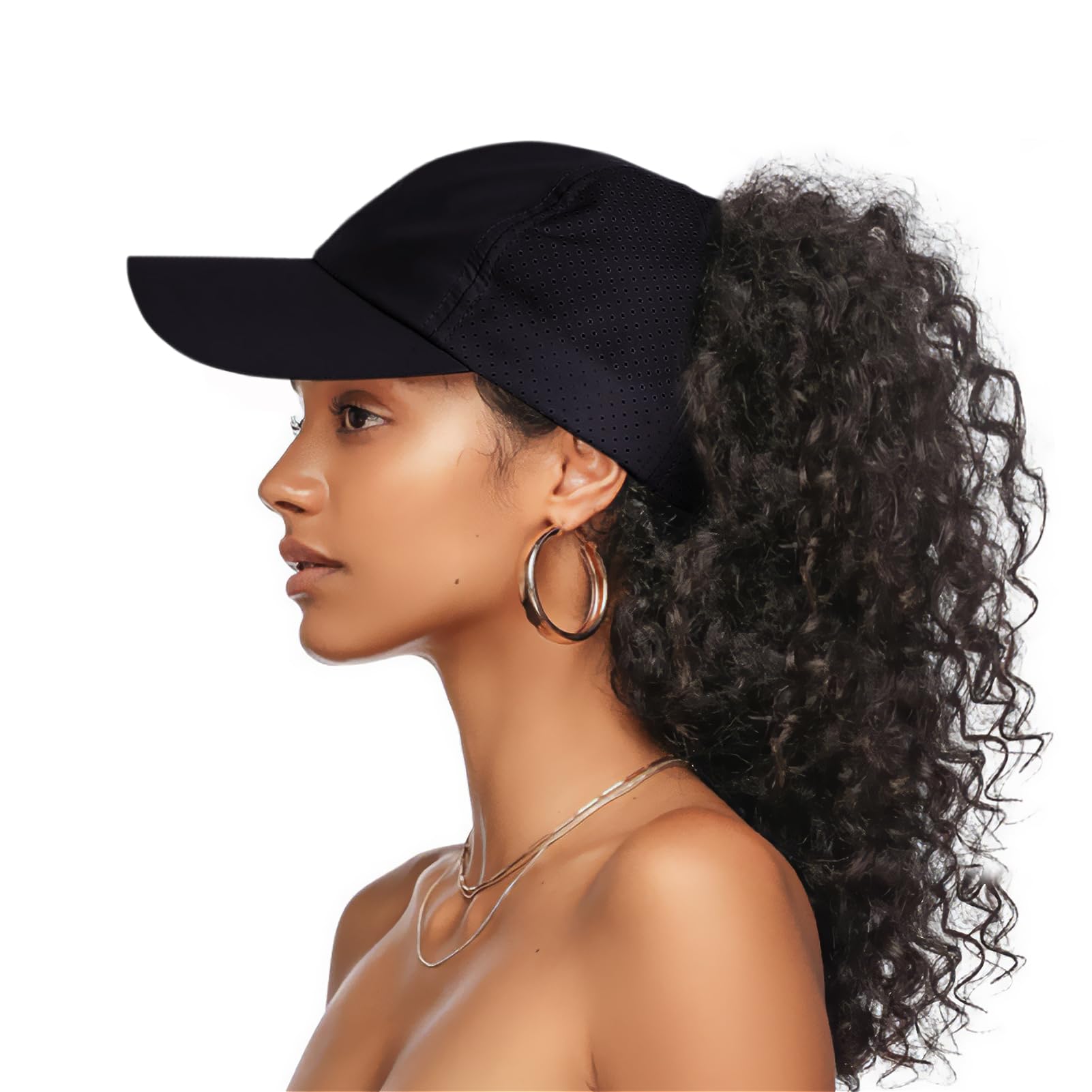 HADM Women Ponytail Backless Cap Mesh Curly Hair Baseball Cap Adjustable Running Hats Trucker Hat Quick Drying Hat Black