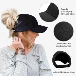 HADM Women Ponytail Backless Cap Mesh Curly Hair Baseball Cap Adjustable Running Hats Trucker Hat Quick Drying Hat Black