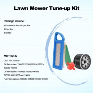 MOTOYUN 697153 794422 Air Filter 492932 696854 Oil filter 493629 Fuel Filter Lawn Mower Tune up Kit Compatible with LA115 LA105 LA110 LA100 L100 L105 L107 L108 Lawn Mower 31P977 31B707 engine