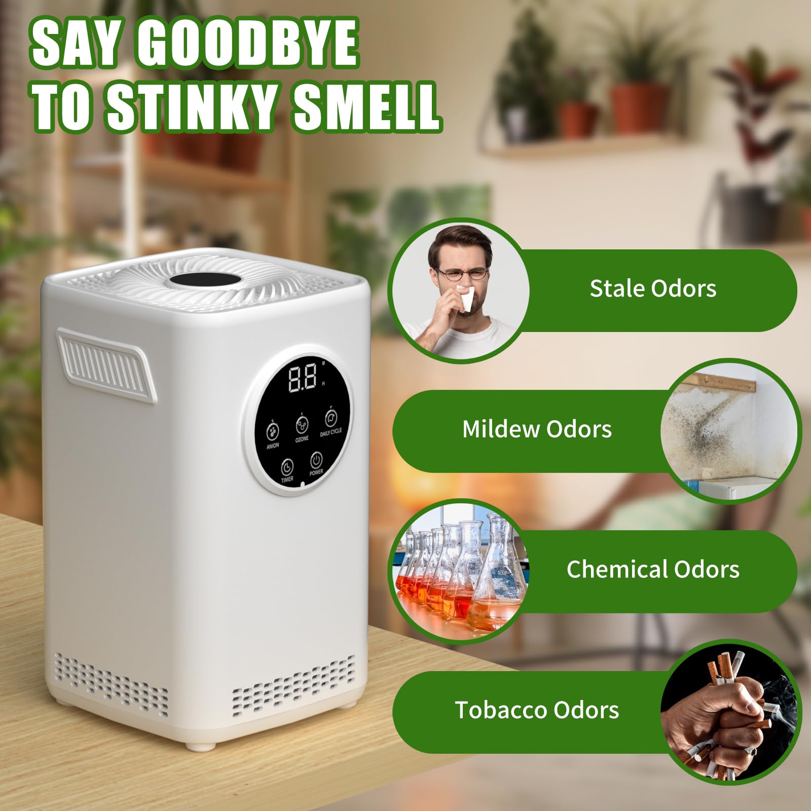 Tesiplz Ozone Anion Generator,15,000mg/h Digital Touch Controlled 3 Modes Odor Removal Machine O3 Ionizer Air Purifier Deodorizer for Home Car