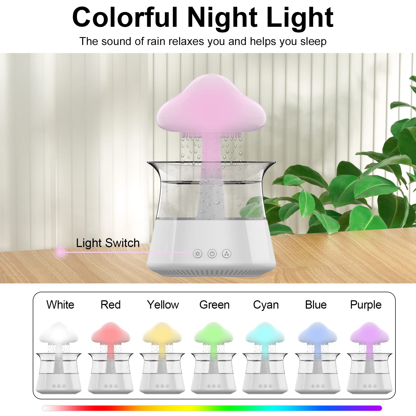 Cloud Rain Humidifier for Bedroom & Large Room Water Drip Humidifier with Remote Waterfall Lamp Mushroom Humidifier Rain Sounds White Noise Humidifier Air Humidifiers for Bedroom Desk (White)