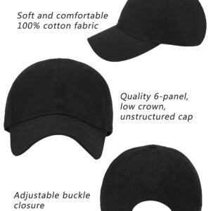 Oversize XXL Baseball Cap for Big Heads 23.6"-25.6", Extra Large Cotton Baseball Hat, Plus Size Unstructured Dad Hats Black