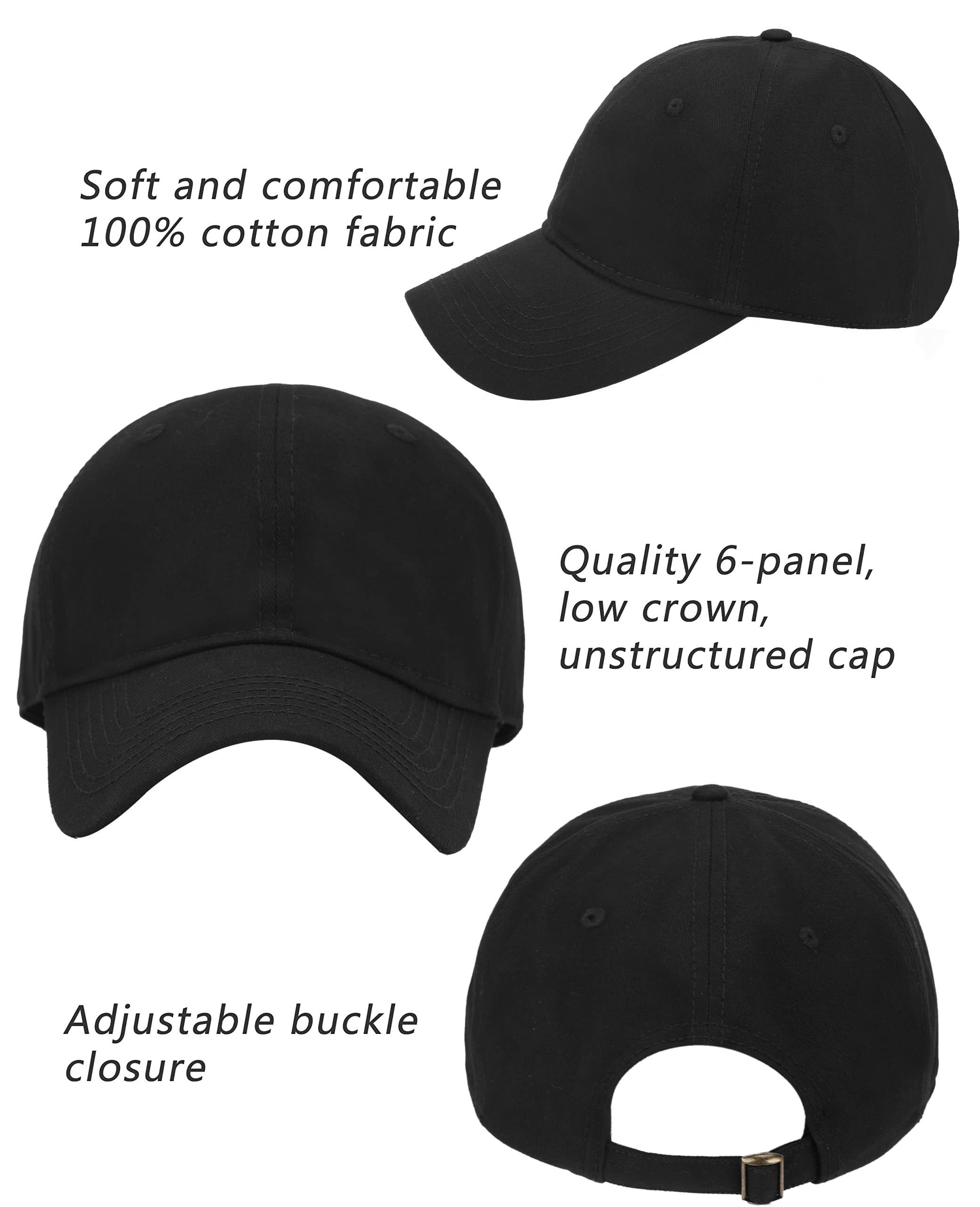 Oversize XXL Baseball Cap for Big Heads 23.6"-25.6", Extra Large Cotton Baseball Hat, Plus Size Unstructured Dad Hats Black