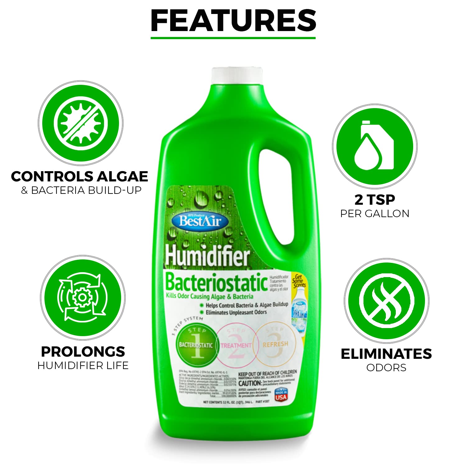 Daley Mint Towel + 2 Best Air Humidifier Water Treatment, 32oz | Powerful Bacteriostatic Formula to Eliminate Odor & Buildup | Increases Life of Home Humidifier and Wick