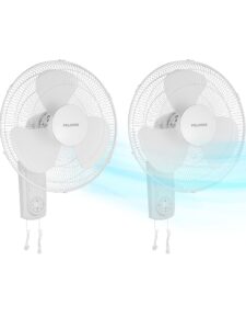 pelonis 16’’ wall mount fan with 3 speed settings oscillating household wall mounted fan with adjustable tilt high velocity for garage patios bedroom, 2 packs white