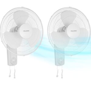 PELONIS 16’’ Wall Mount Fan with 3 Speed Settings Oscillating Household Wall Mounted Fan with Adjustable Tilt High Velocity for Garage Patios Bedroom, 2 Packs White